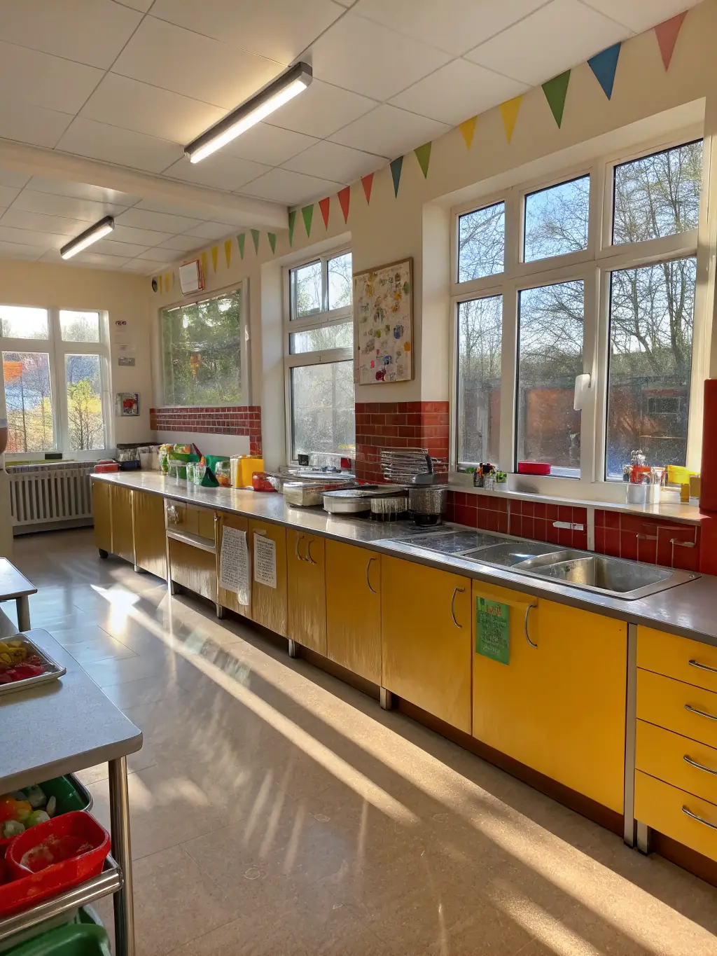 A high-quality photo of a spotless kitchen after a deep cleaning service, showcasing gleaming countertops, a clean sink, and organized cabinets.