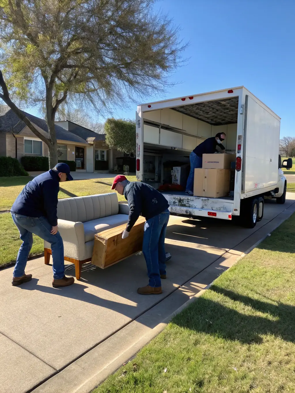 A crew loading old furniture and mattresses into a truck for eco-friendly disposal in a clean, organized manner, representing Cleansoul LLC's junk removal service.