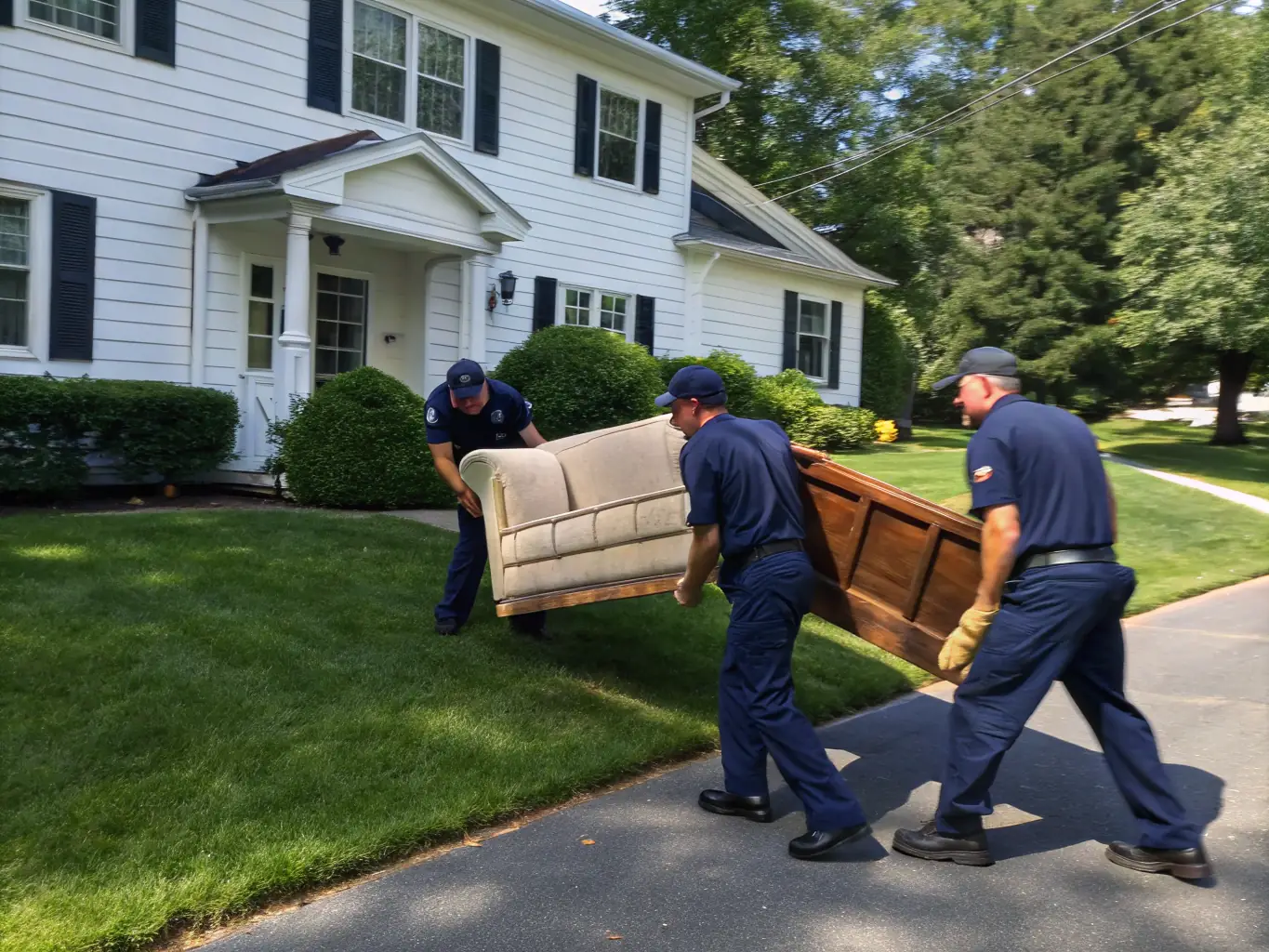 A team loading a used mattress onto a truck, highlighting the mattress removal service.